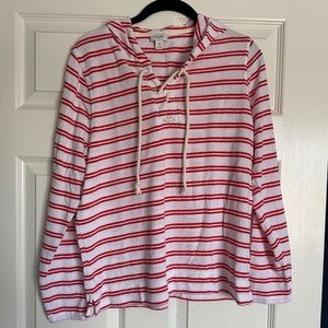 Women's J. Crew Red and White Striped Terrycloth Hoodie